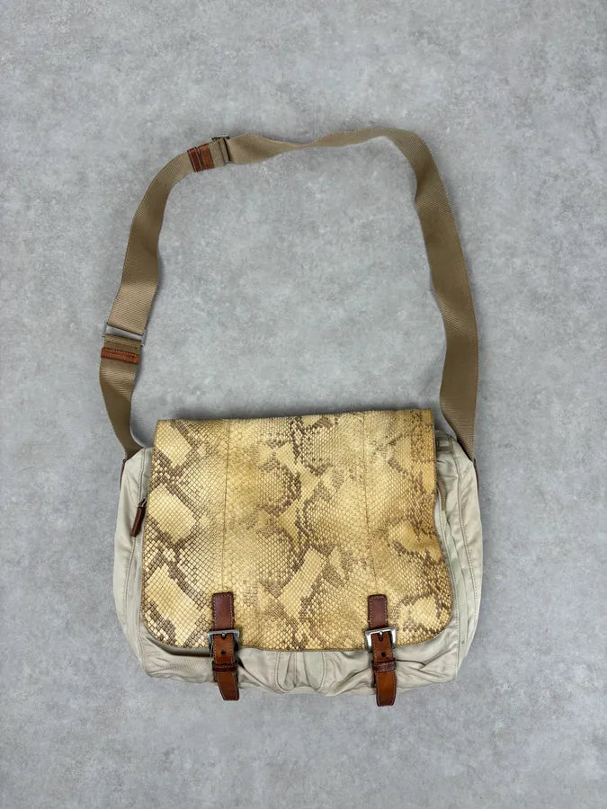 2000s Prada Beige Python Leather Messenger Bag  tAYAhmk 0
