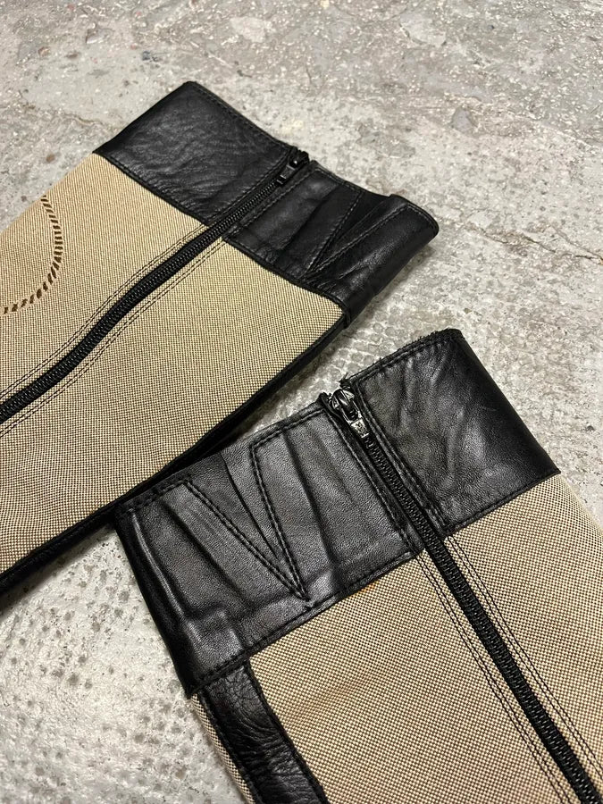 Prada Beige Linen Black Leather Boots huaeIwH 4