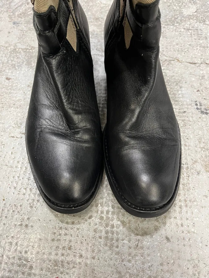 Prada Beige Linen Black Leather Boots huaeIwH 5