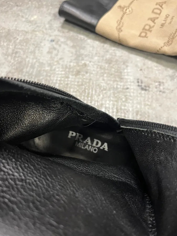 Prada Beige Linen Black Leather Boots huaeIwH 8