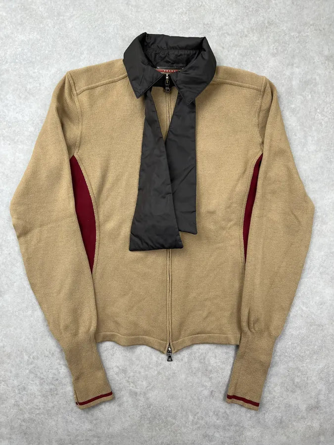AW2000 Prada Beige Wool Bicolor Beige & Red Contrast Sweater UwpHdVB 4