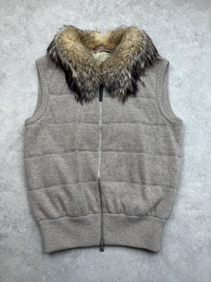 2000s Prada Beige Wool Fur-Collar Vest FFwJuNG 2