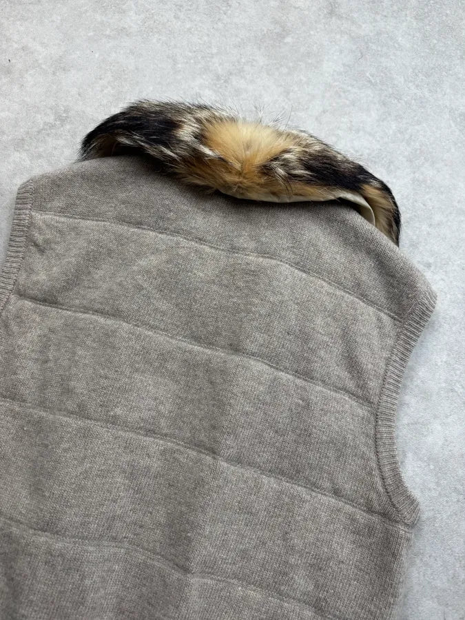 2000s Prada Beige Wool Fur-Collar Vest FFwJuNG 5