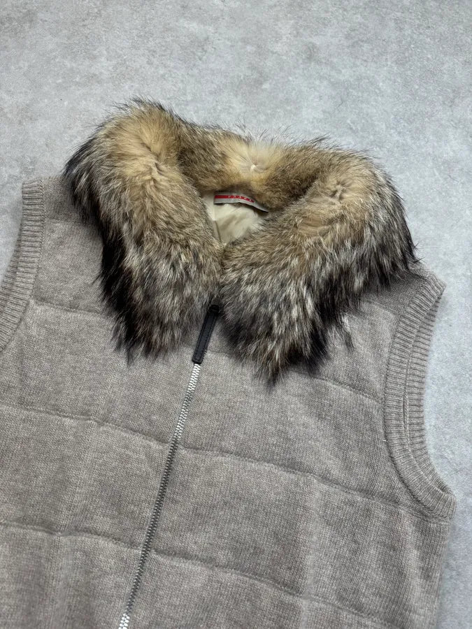 2000s Prada Beige Wool Fur-Collar Vest FFwJuNG 4