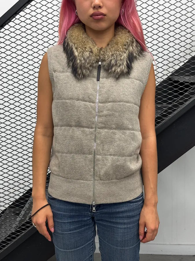 2000s Prada Beige Wool Fur-Collar Vest FFwJuNG 0