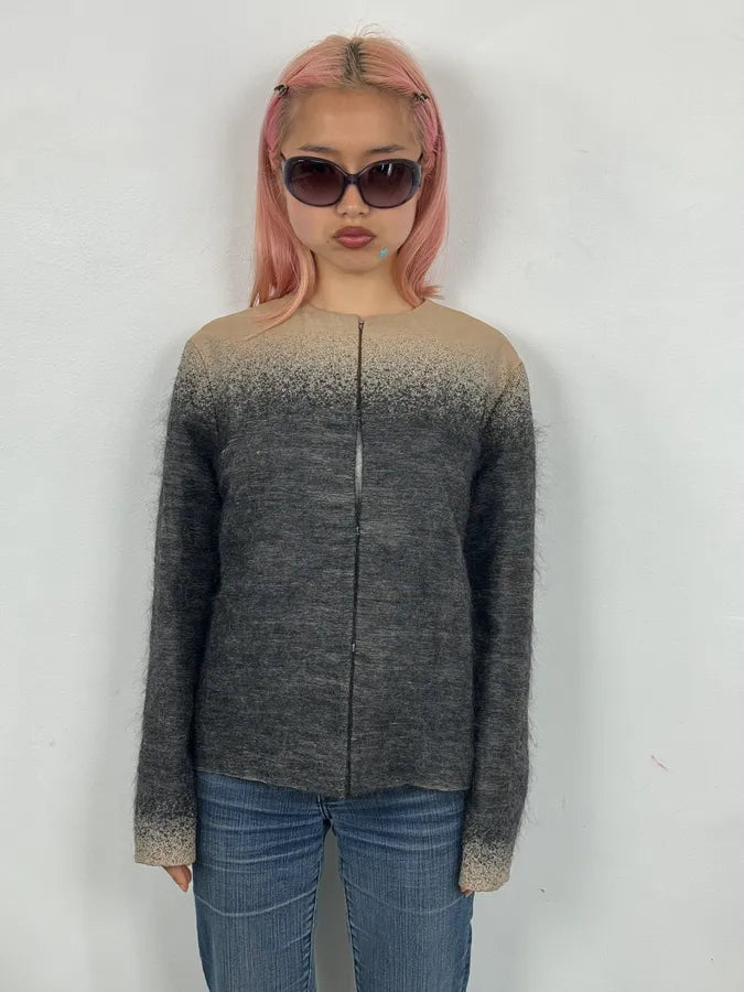 FW2007 Prada Beige & Grey Wool Gradient Boxy Vest cJybhBe 1