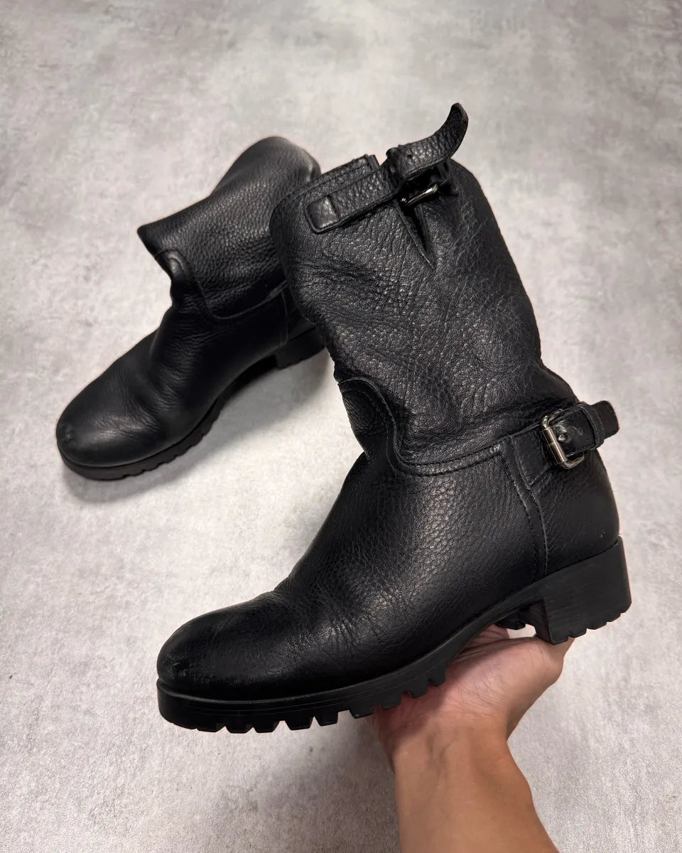 Prada Biker Black Leather Boots xHINUai 0