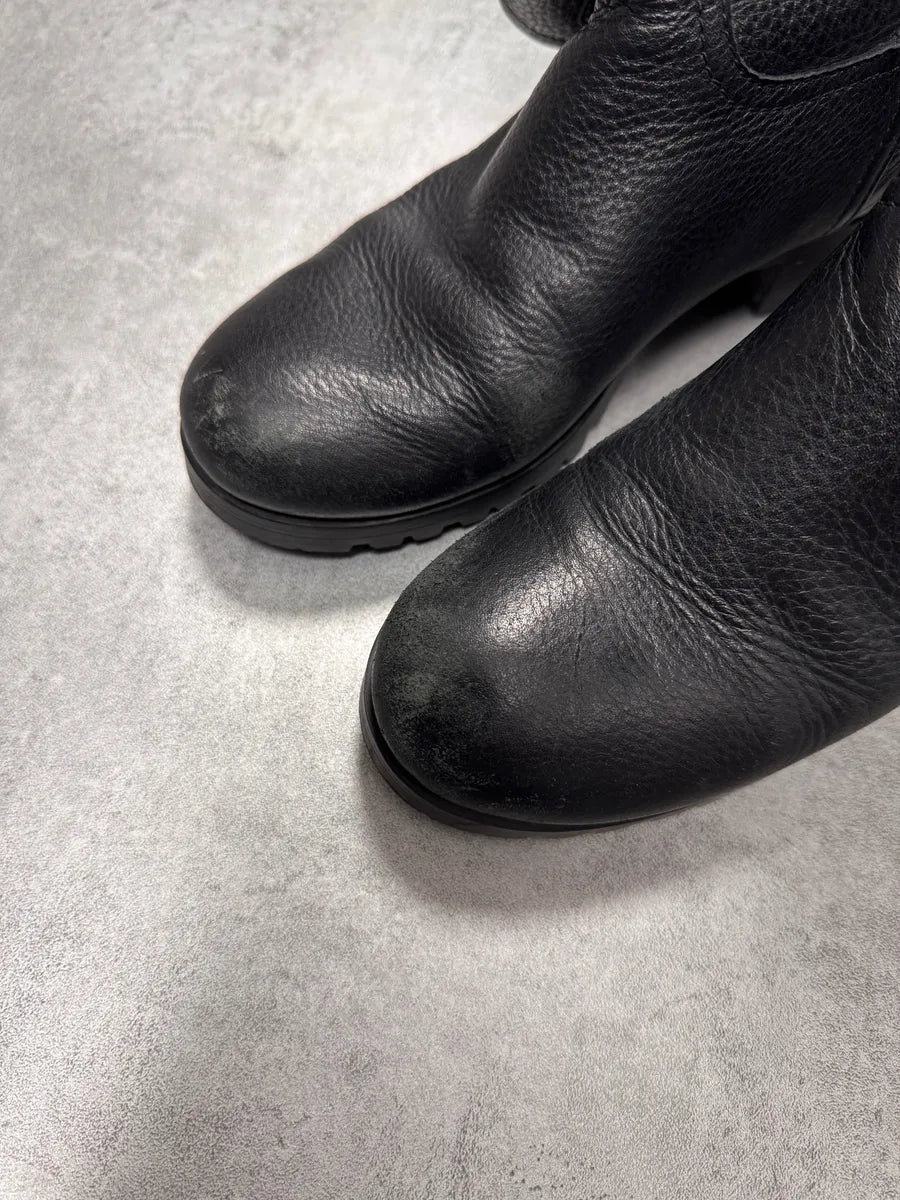 Prada Biker Black Leather Boots xHINUai 4