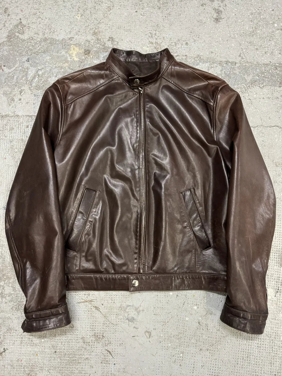 Prada Biker Brown Premium Leather Jacket (L) AgbXnGB 0