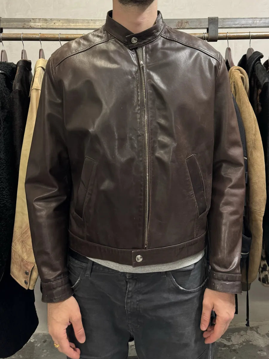 Prada Biker Brown Premium Leather Jacket (L) AgbXnGB 1