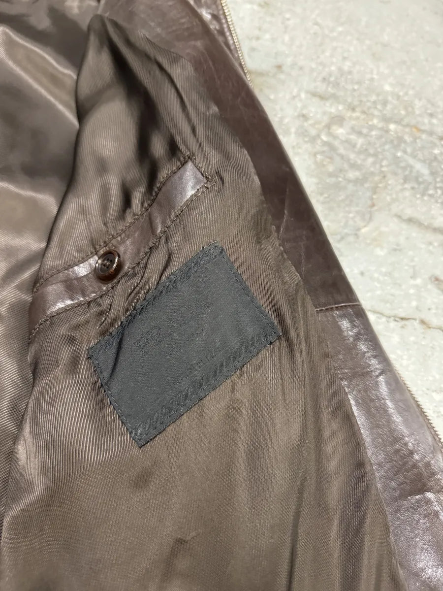 Prada Biker Brown Premium Leather Jacket (L) AgbXnGB 11
