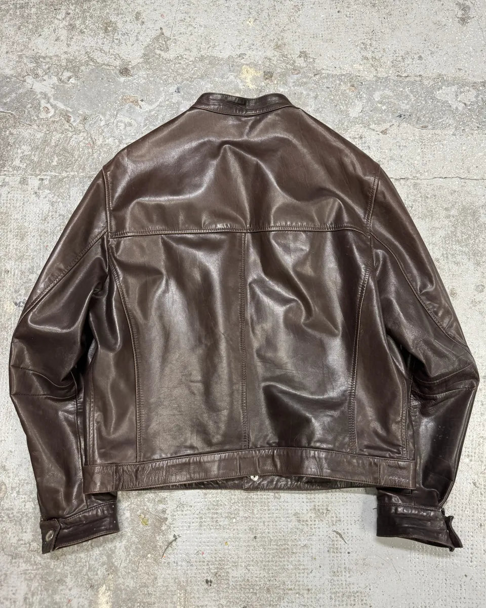 Prada Biker Brown Premium Leather Jacket (L) AgbXnGB 3