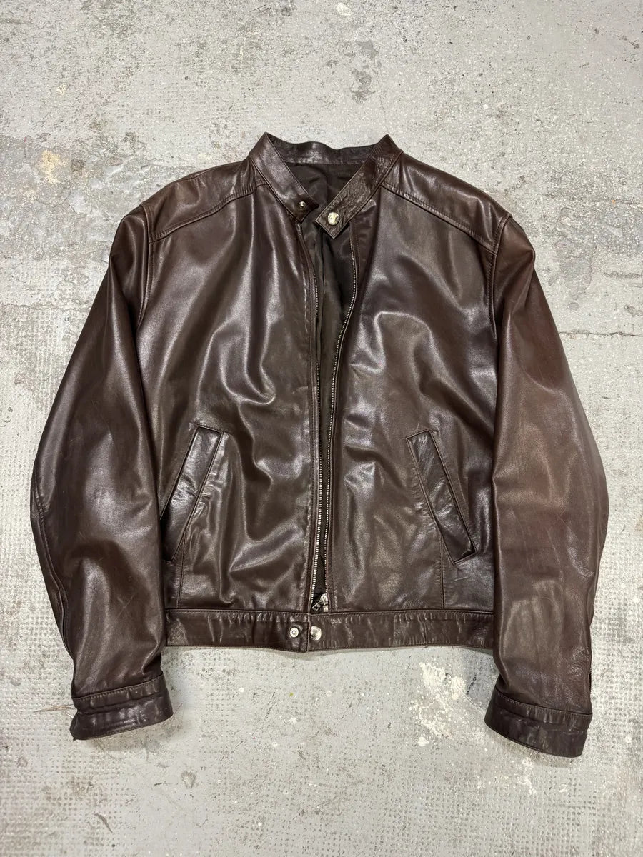 Prada Biker Brown Premium Leather Jacket (L) AgbXnGB 4