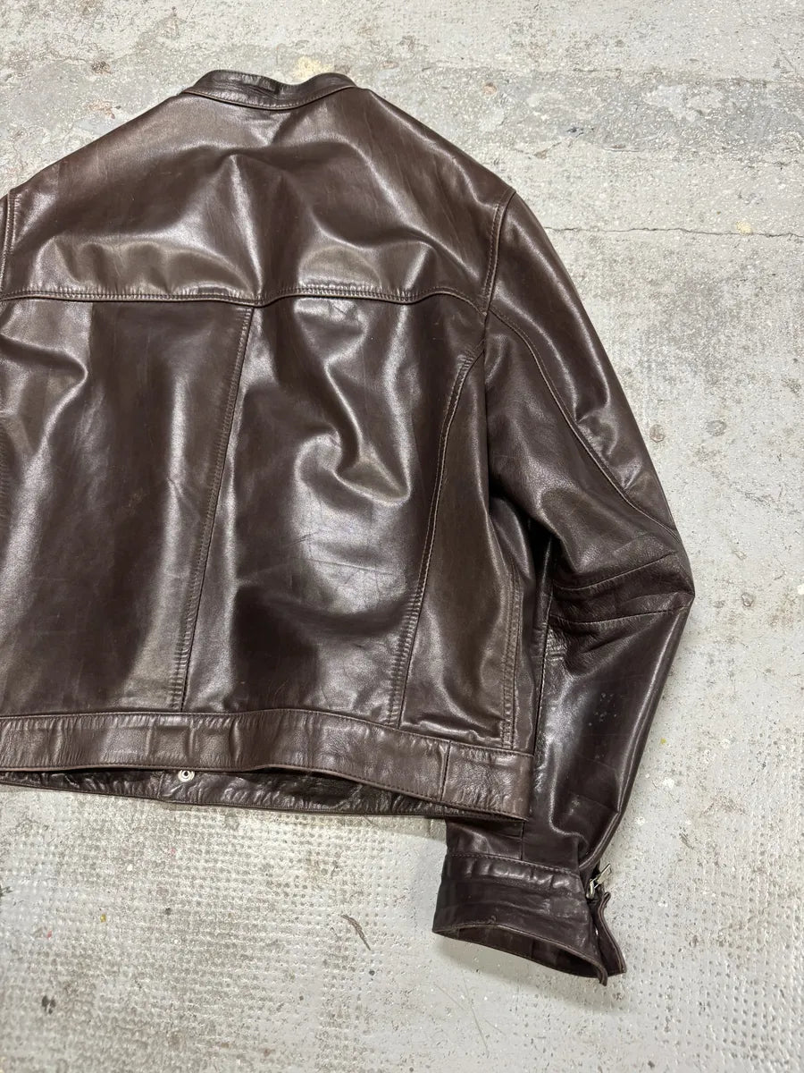Prada Biker Brown Premium Leather Jacket (L) AgbXnGB 6