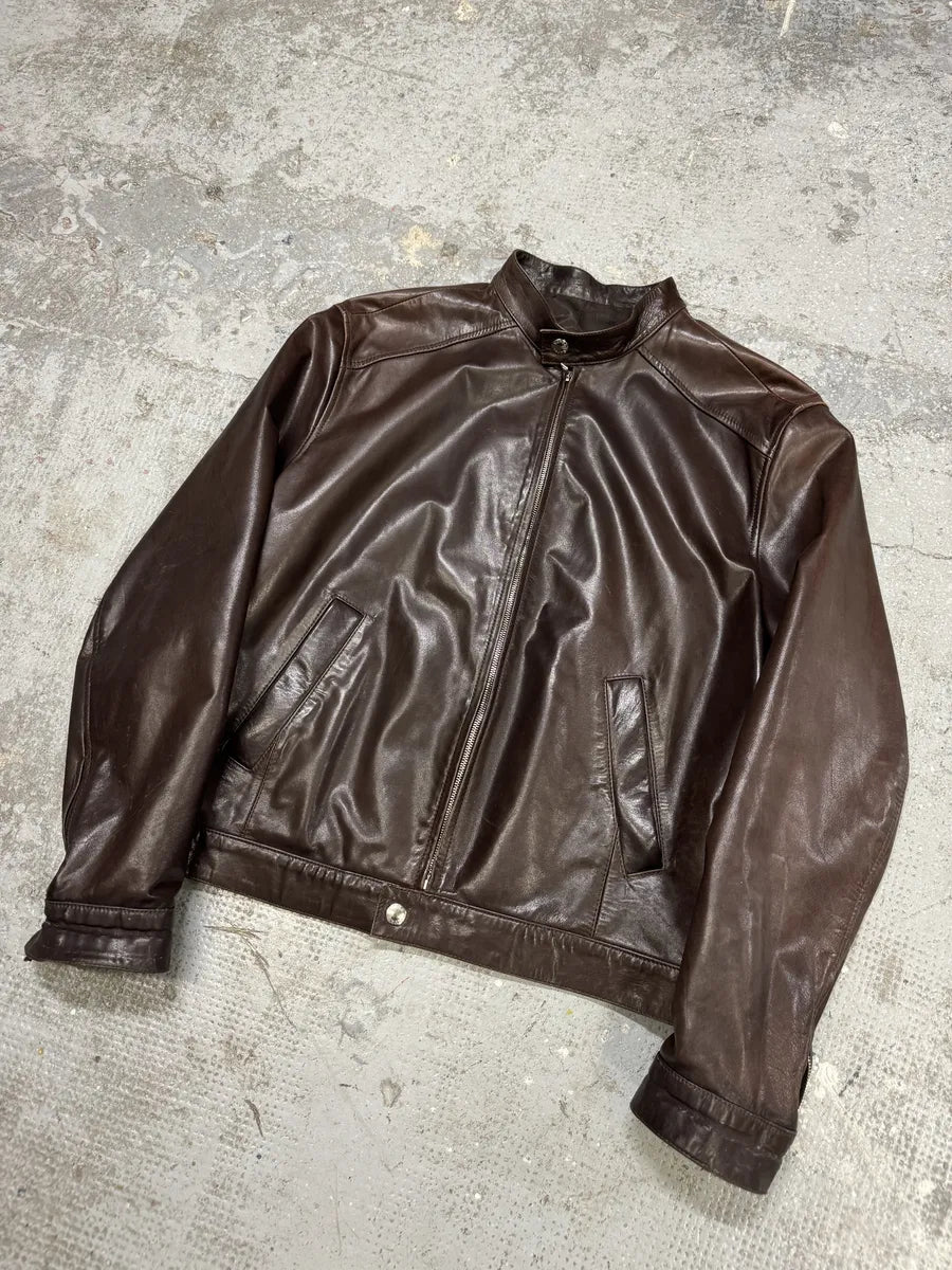 Prada Biker Brown Premium Leather Jacket (L) AgbXnGB 7