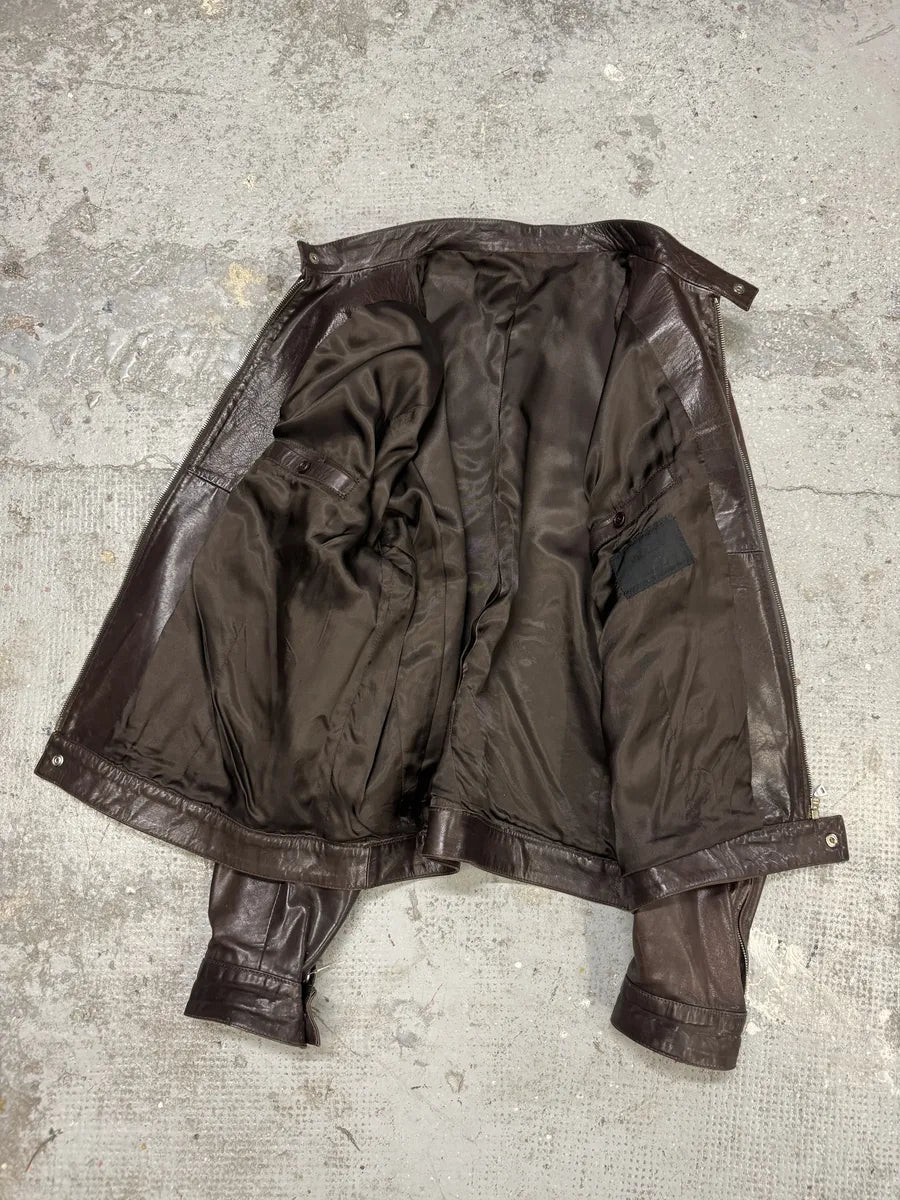 Prada Biker Brown Premium Leather Jacket (L) AgbXnGB 9