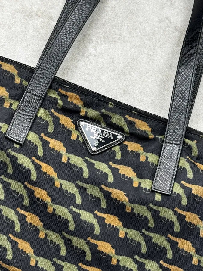 AW2014 Prada Black & Green Guns Tessuto Nylon Handle Bag uZBKJna 6