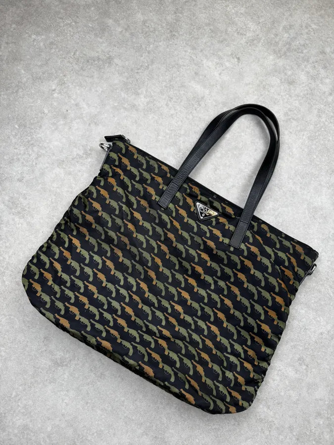 AW2014 Prada Black & Green Guns Tessuto Nylon Handle Bag uZBKJna 4