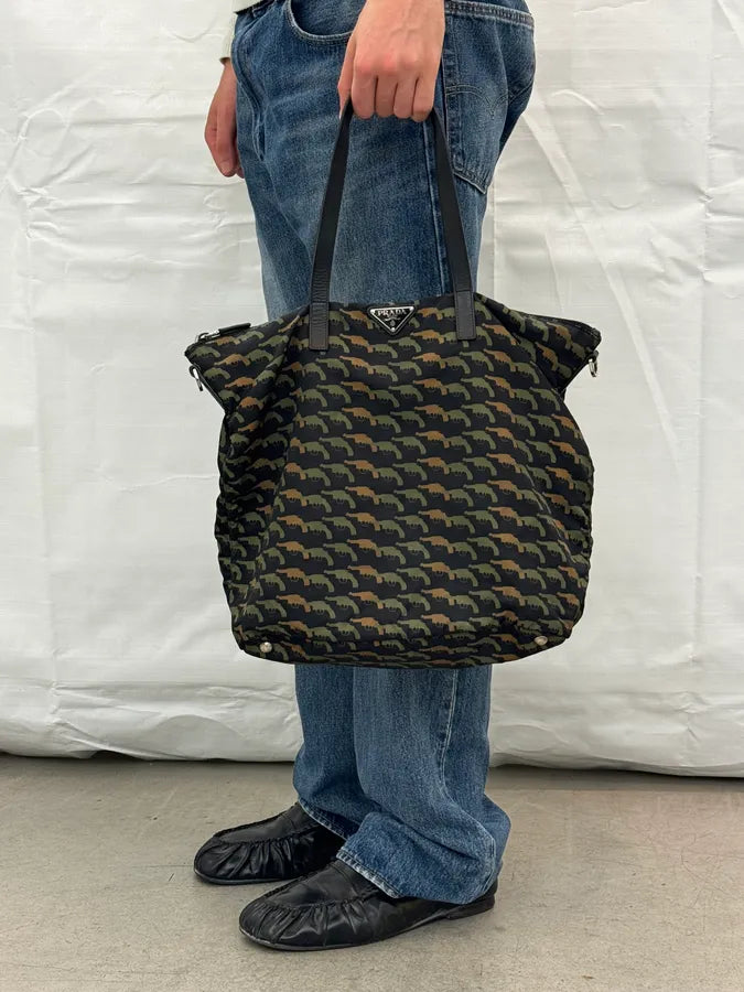 AW2014 Prada Black & Green Guns Tessuto Nylon Handle Bag uZBKJna 2