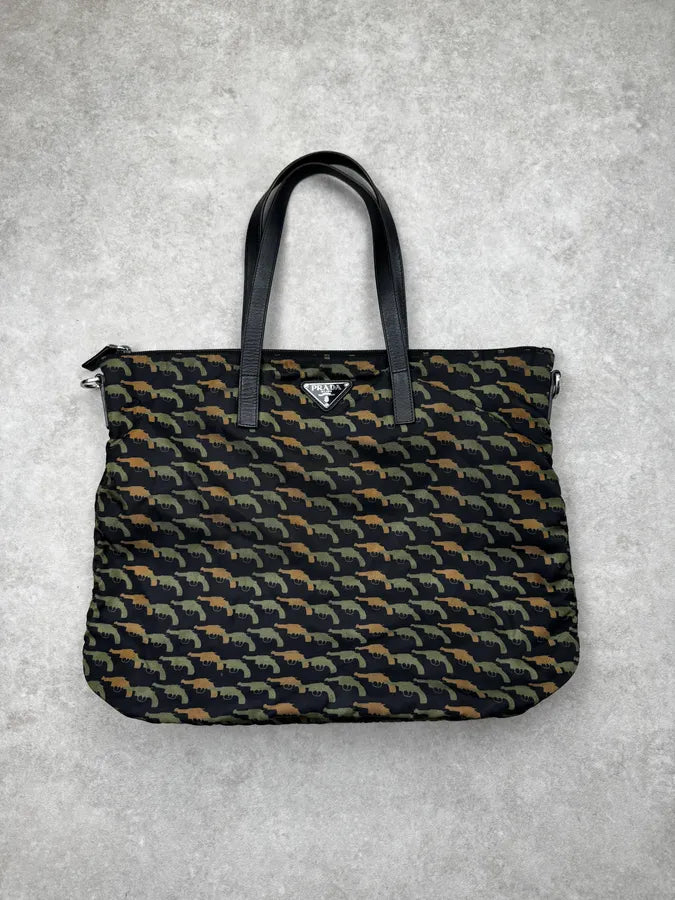AW2014 Prada Black & Green Guns Tessuto Nylon Handle Bag uZBKJna 0