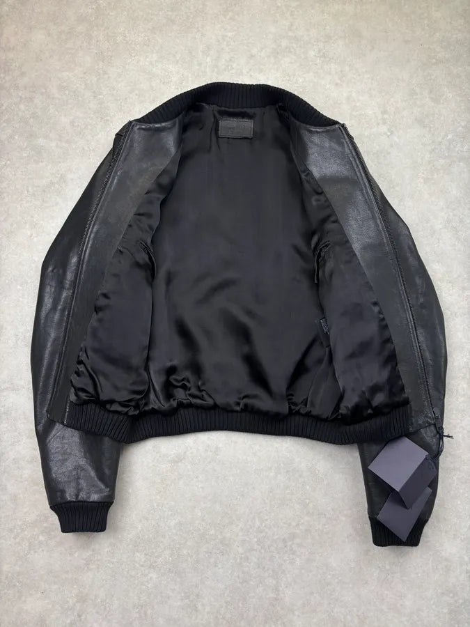 AW2022 Prada Black Leather Bomber Jacket WmdQpvK 6