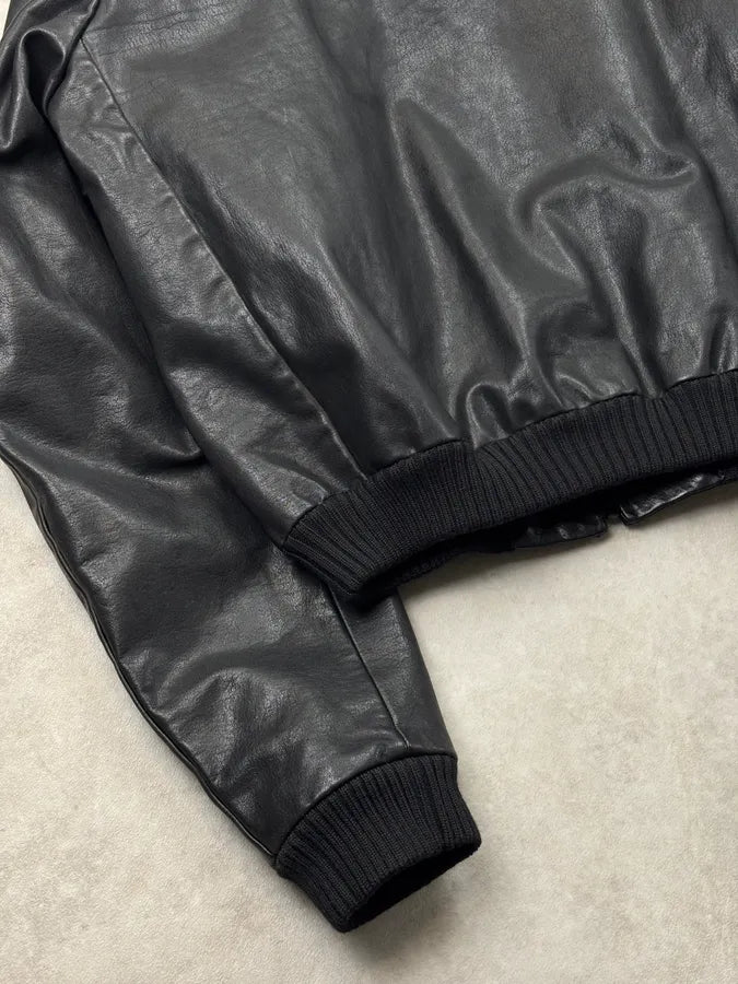 AW2022 Prada Black Leather Bomber Jacket WmdQpvK 7