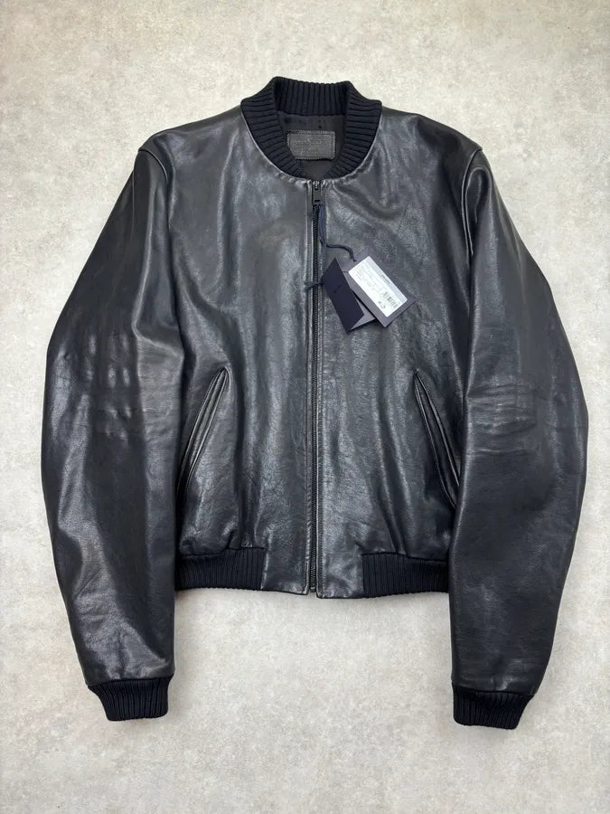 AW2022 Prada Black Leather Bomber Jacket WmdQpvK 0
