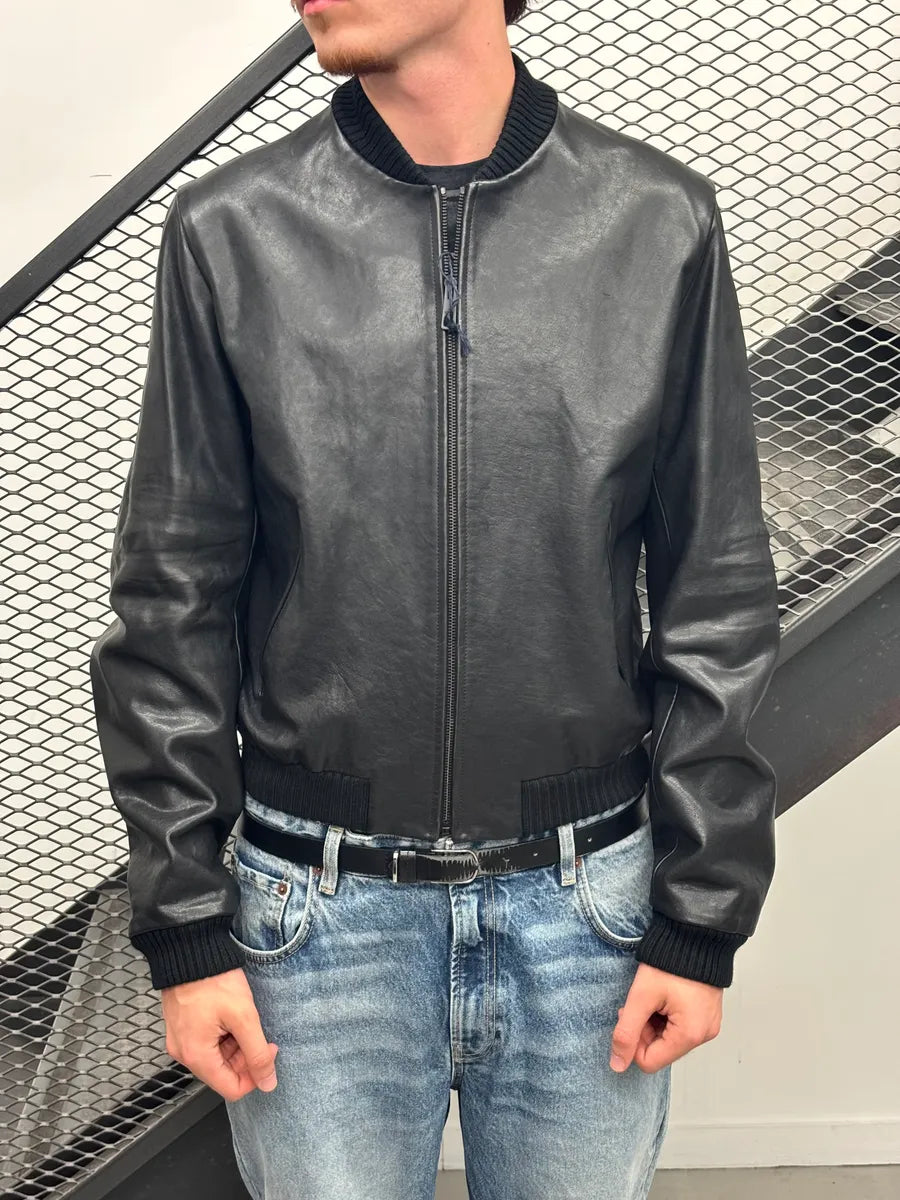AW2022 Prada Black Leather Bomber Jacket WmdQpvK 1