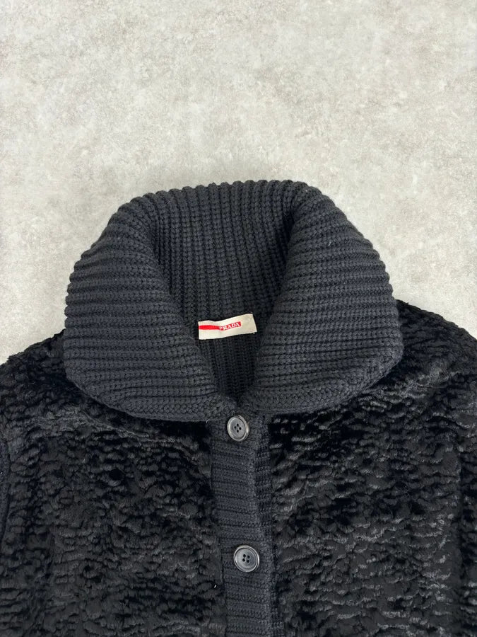 AW2011 Prada Black Officer Wool Textured Knit Cardigan Sweater EgEAvEv 3