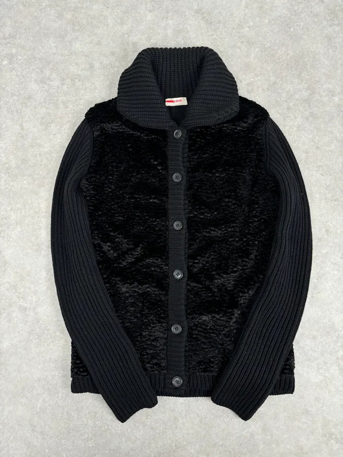 AW2011 Prada Black Officer Wool Textured Knit Cardigan Sweater EgEAvEv 0