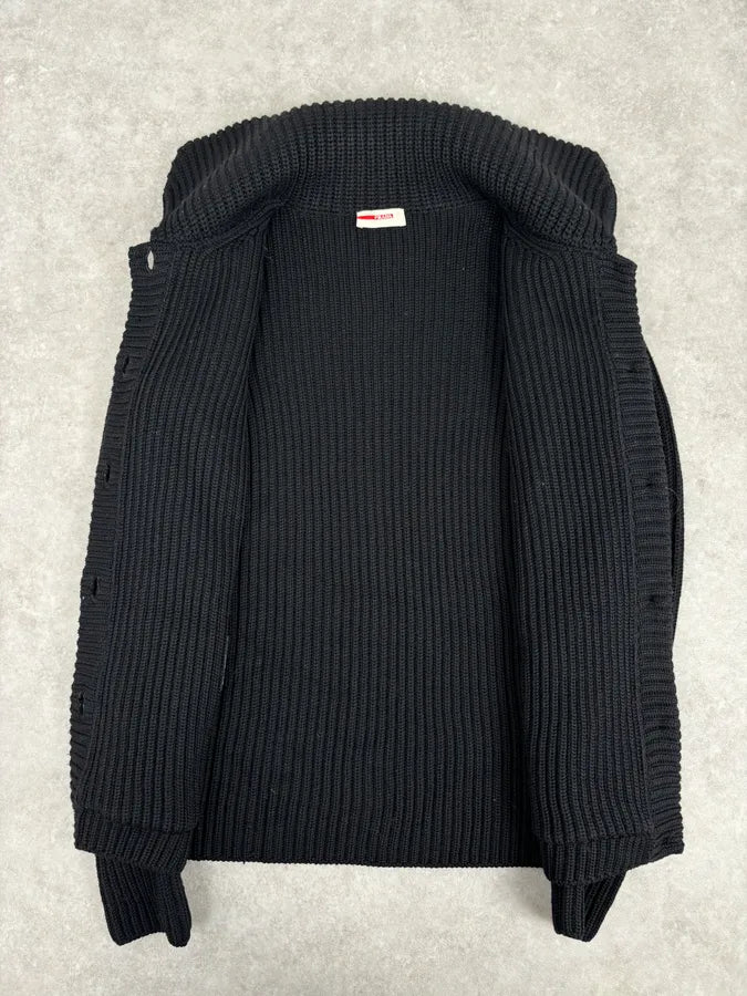 AW2011 Prada Black Officer Wool Textured Knit Cardigan Sweater EgEAvEv 6