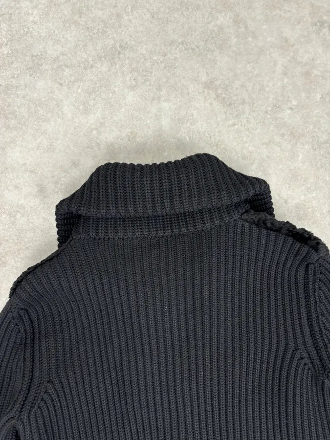 AW2011 Prada Black Officer Wool Textured Knit Cardigan Sweater EgEAvEv 5