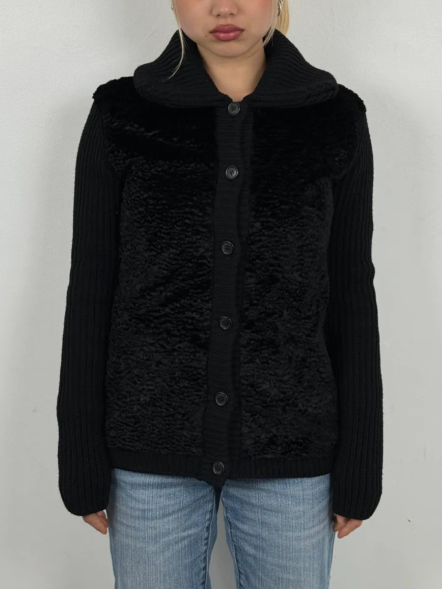 AW2011 Prada Black Officer Wool Textured Knit Cardigan Sweater EgEAvEv 1