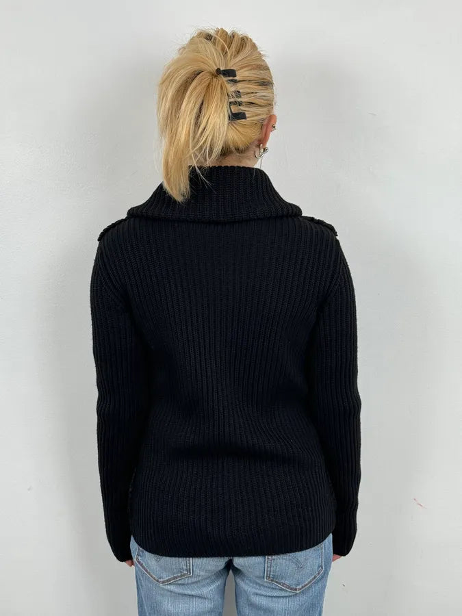AW2011 Prada Black Officer Wool Textured Knit Cardigan Sweater EgEAvEv 2