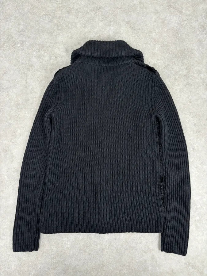 AW2011 Prada Black Officer Wool Textured Knit Cardigan Sweater EgEAvEv 4