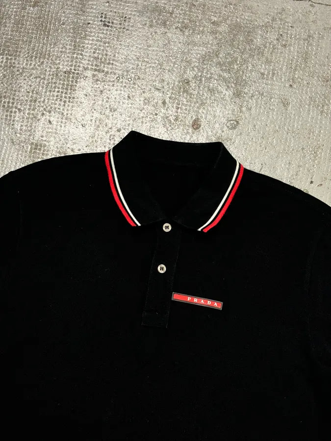 SS2018 Prada Black Contrast Stripe Polo Shirt zZJvshY 3