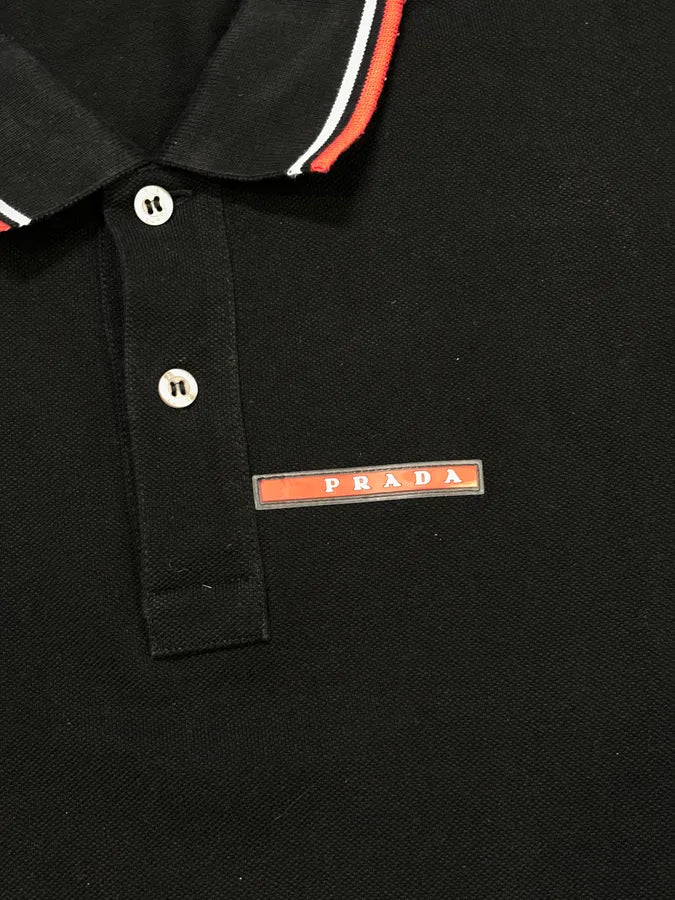 SS2018 Prada Black Contrast Stripe Polo Shirt zZJvshY 7