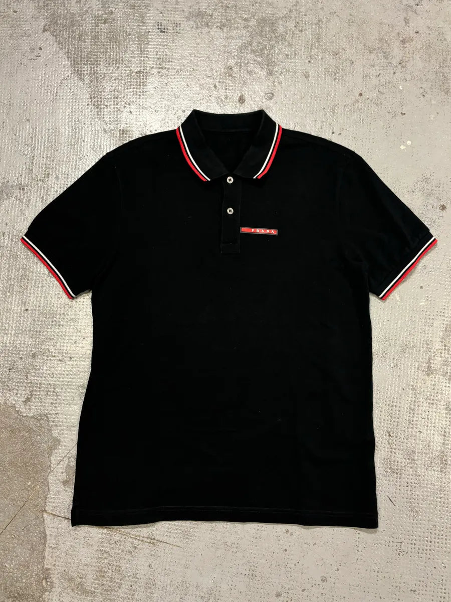 SS2018 Prada Black Contrast Stripe Polo Shirt zZJvshY 0