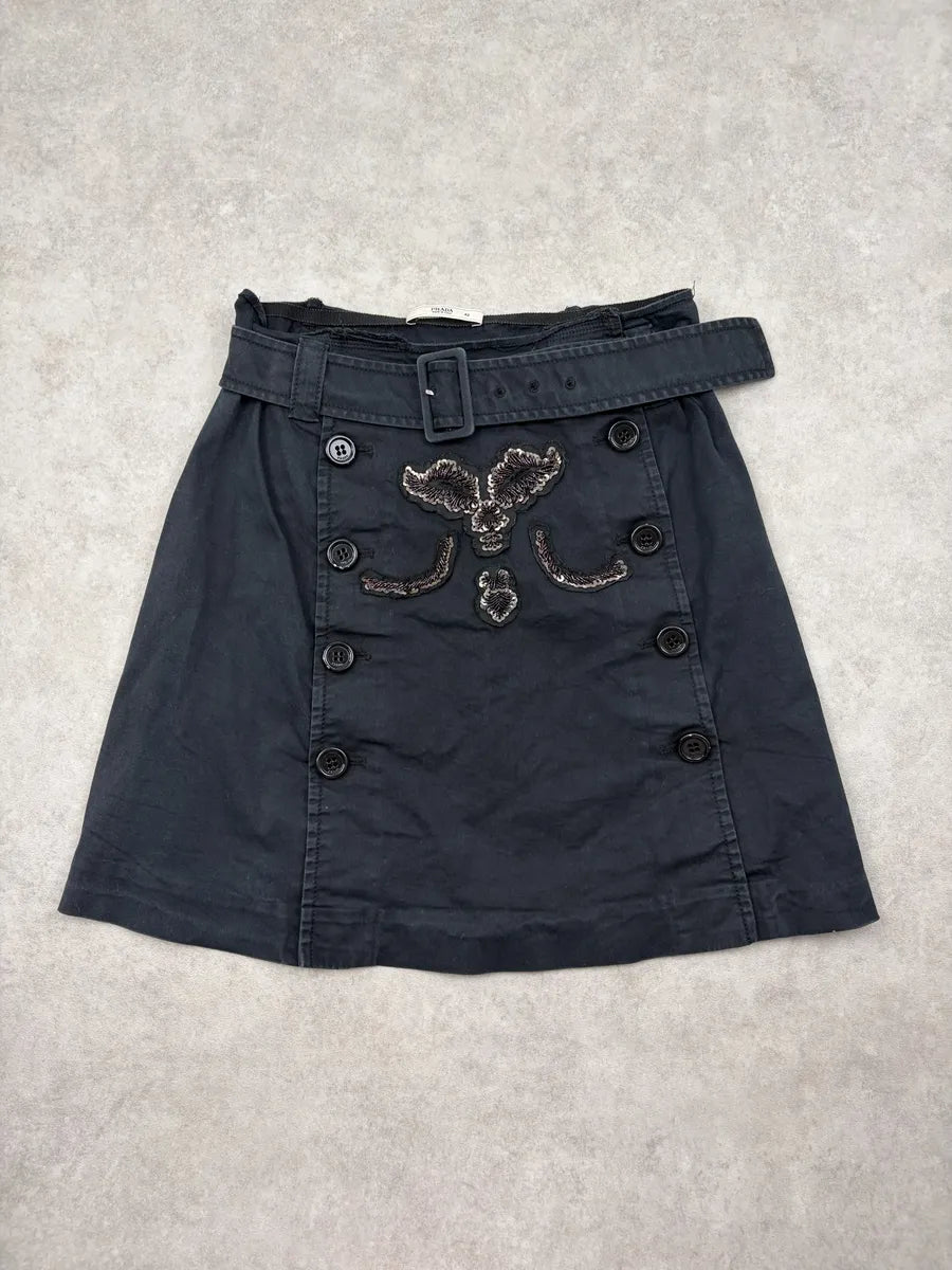 SS2006 Prada Navy Embellished Buttoned Skirt LwebSsS 3