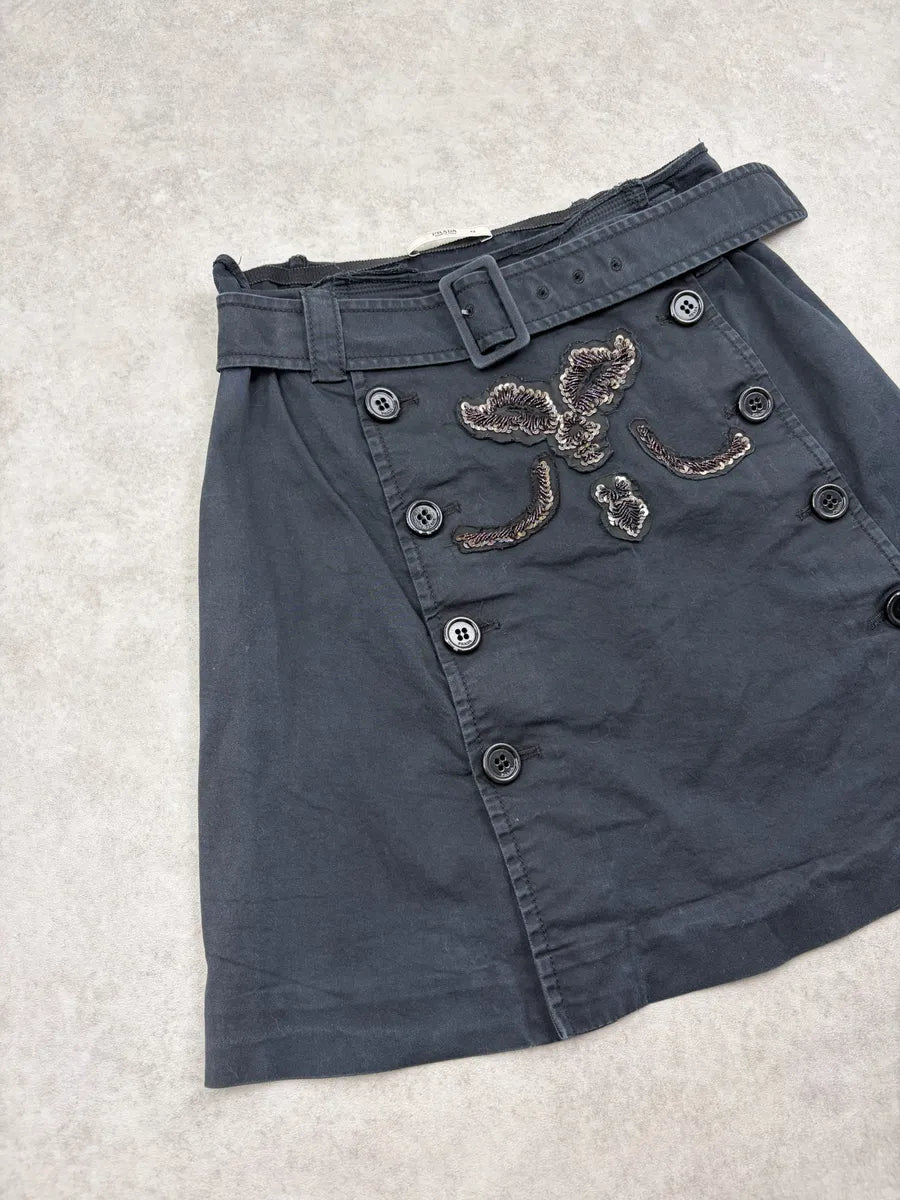 SS2006 Prada Navy Embellished Buttoned Skirt LwebSsS 4