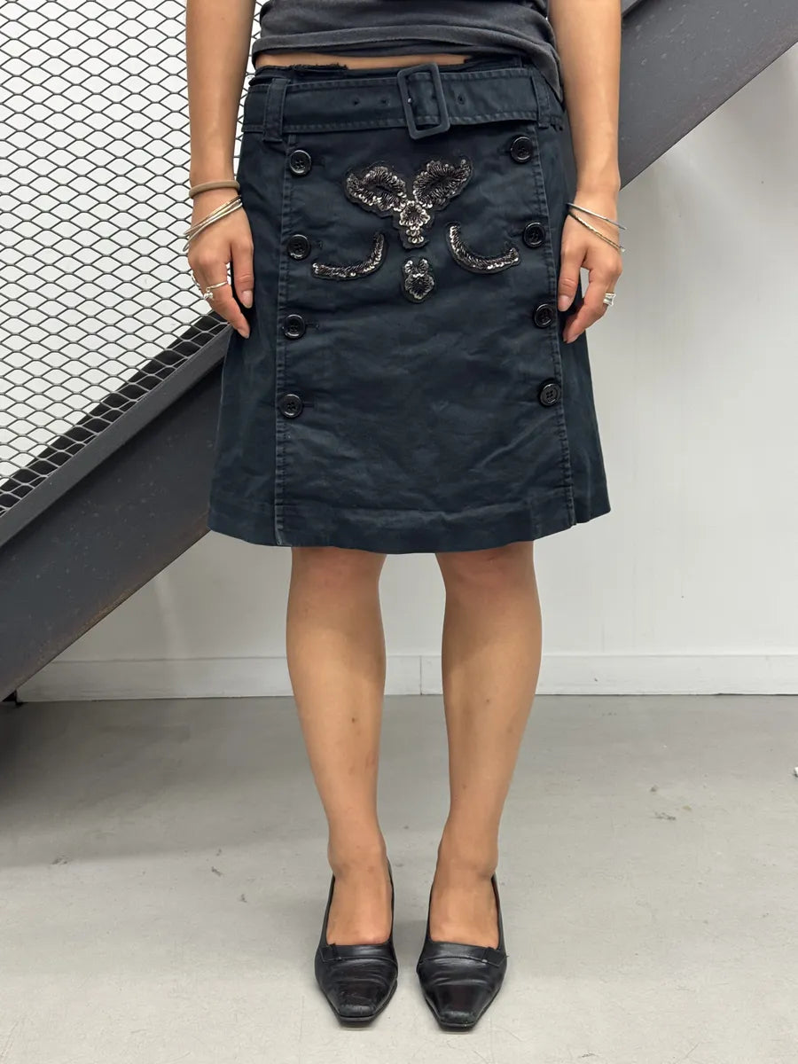 SS2006 Prada Navy Embellished Buttoned Skirt LwebSsS 0