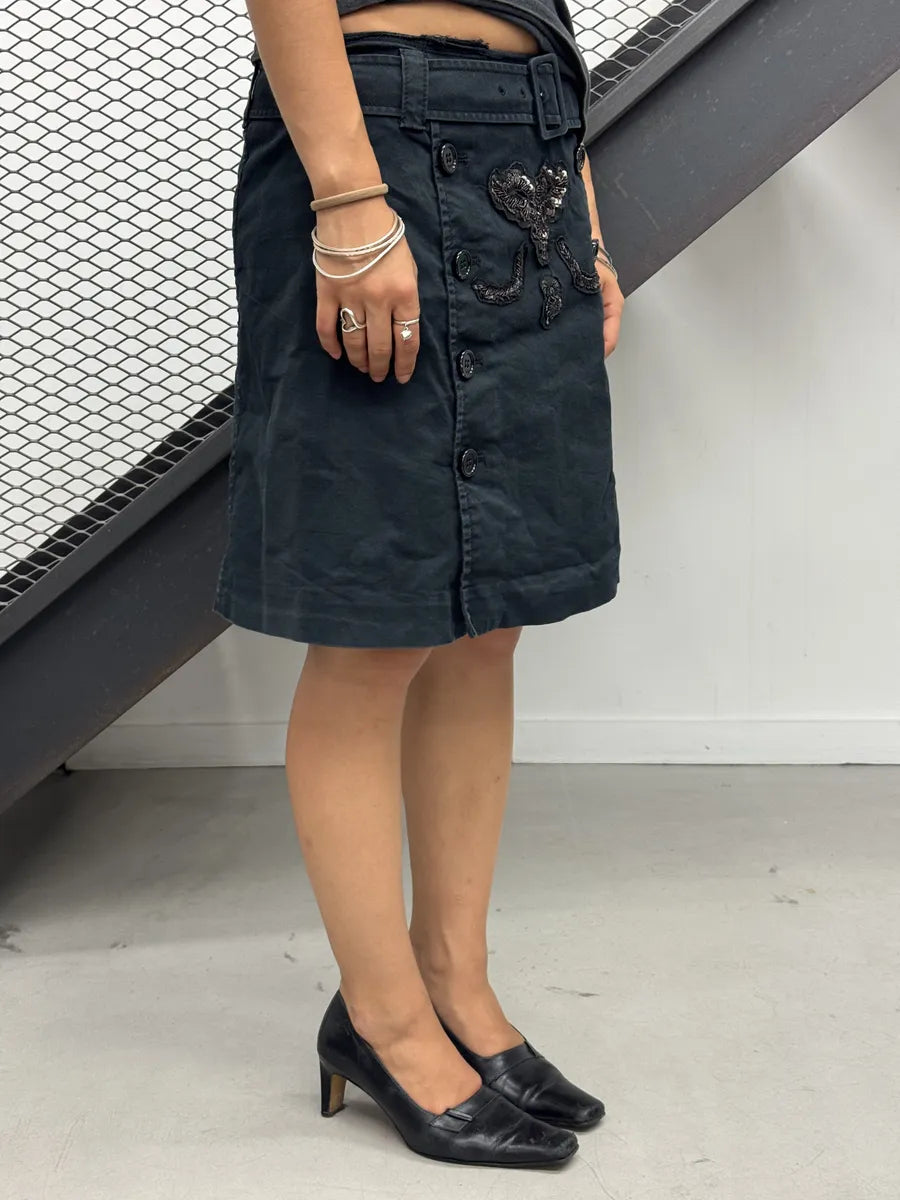 SS2006 Prada Navy Embellished Buttoned Skirt LwebSsS 1