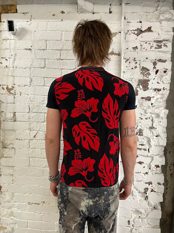 SS2013 Prada Black & Red Floral T-Shirt hhYoyBC 3