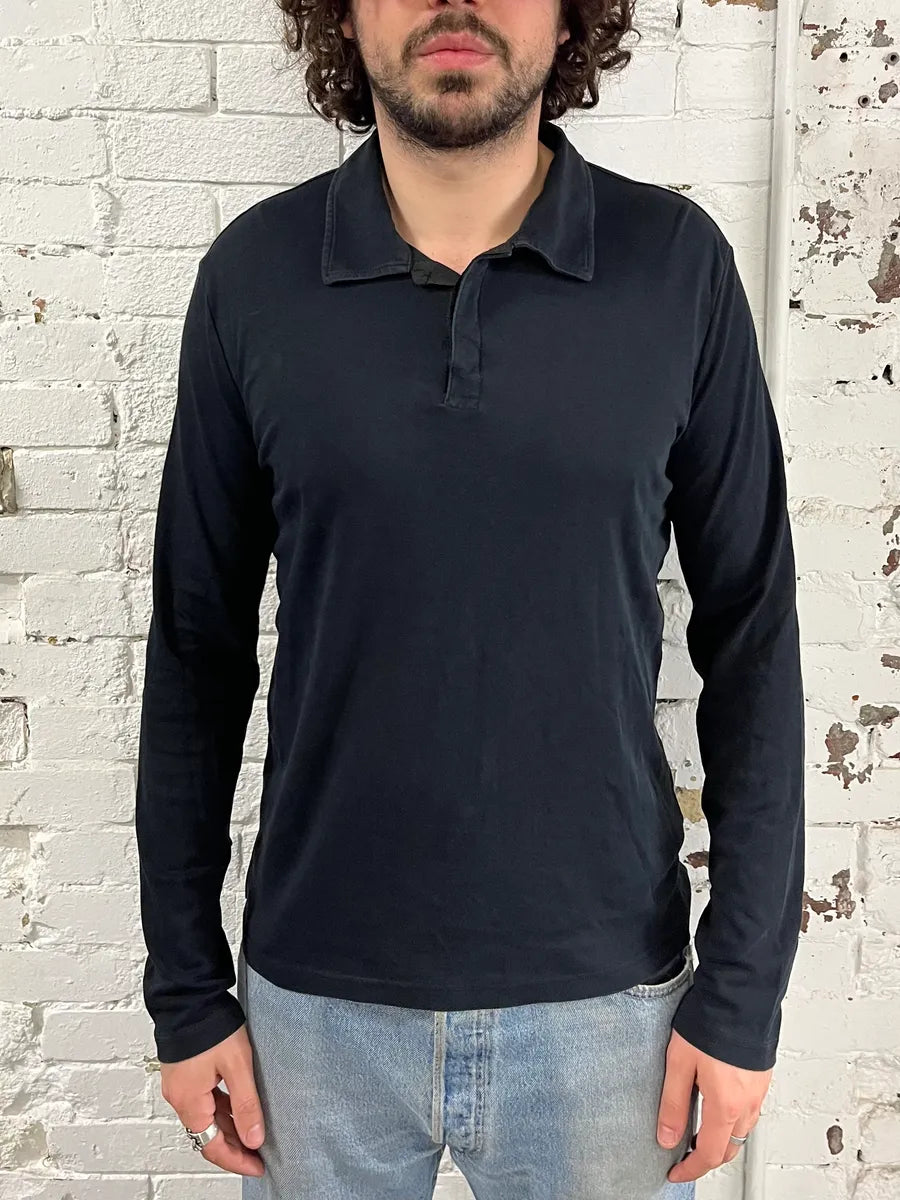 Prada Black Cotton Red Linea Rossa Tape Longsleeve Polo GegETmX 1