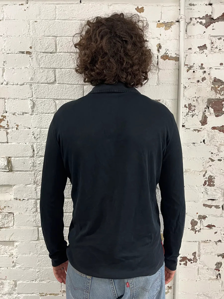 Prada Black Cotton Red Linea Rossa Tape Longsleeve Polo GegETmX 3
