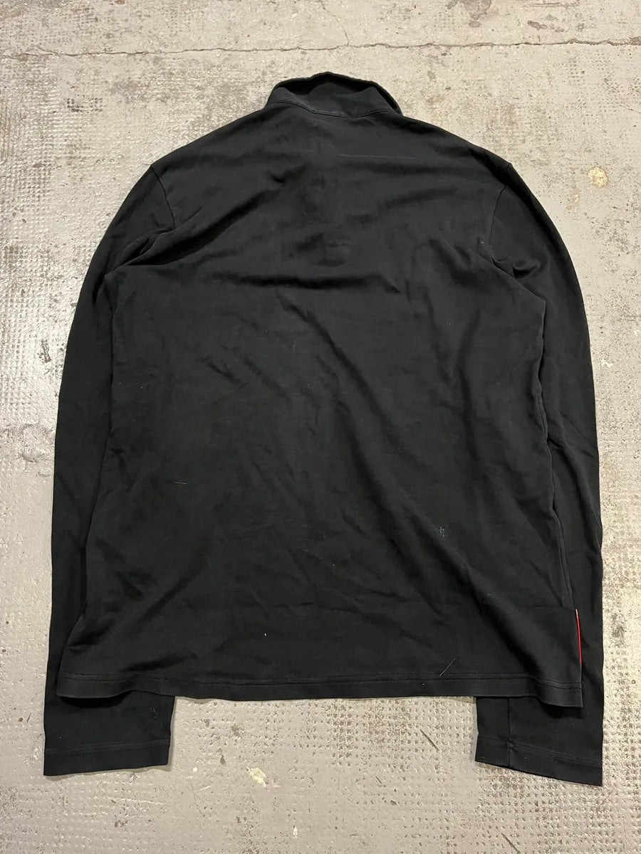 Prada Black Cotton Red Linea Rossa Tape Longsleeve Polo GegETmX 7