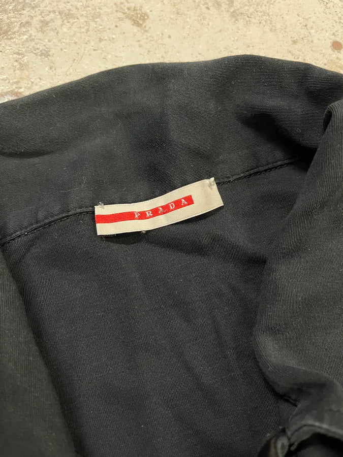 Prada Black Cotton Red Linea Rossa Tape Longsleeve Polo GegETmX 8