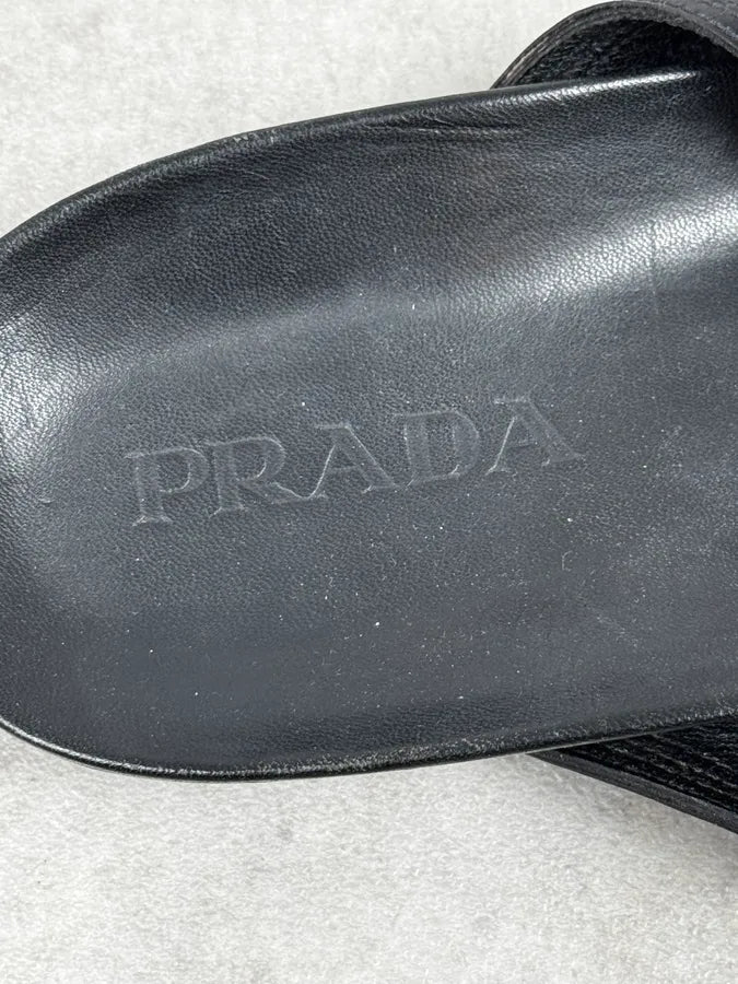 Prada Black Cross Leather Band Sandals TYEPlkO 5
