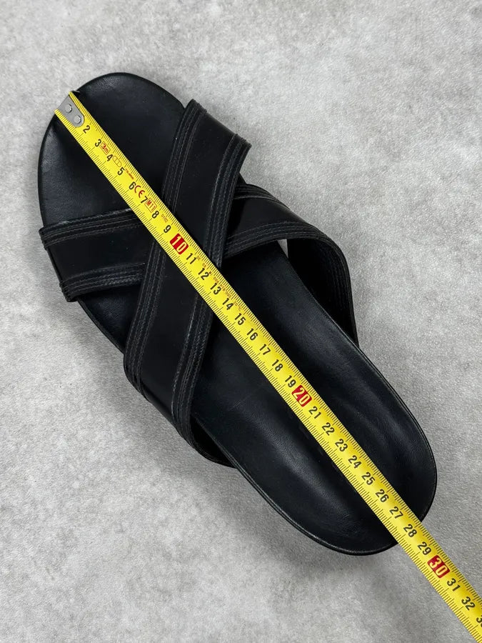 Prada Black Cross Leather Band Sandals TYEPlkO 6