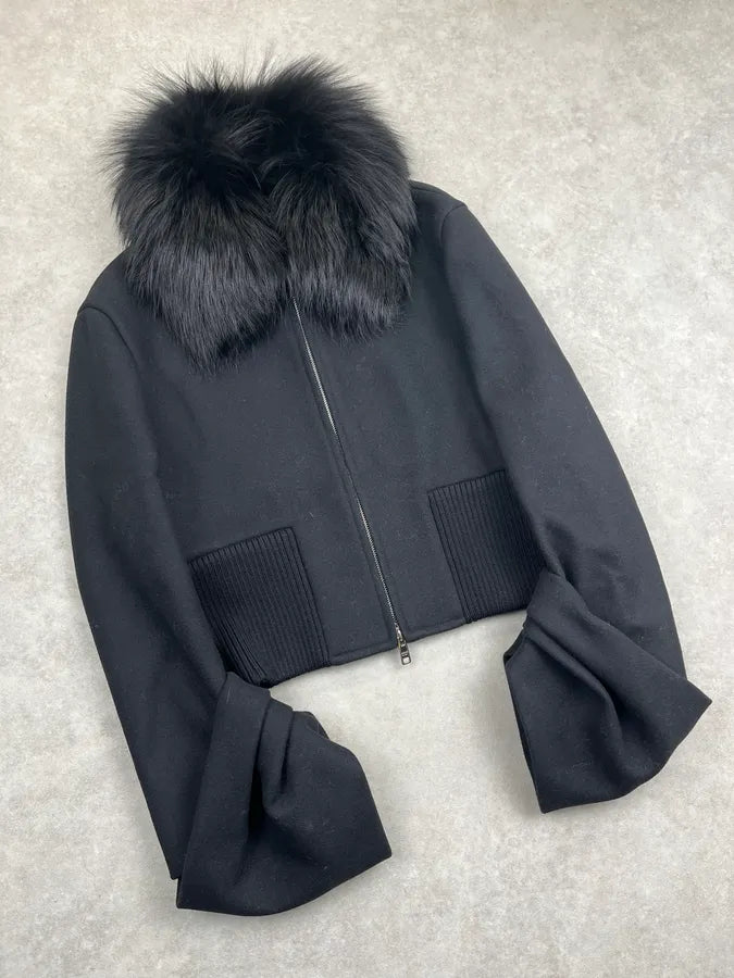 AW2013 Prada Black Dyed Fox Fur Collar Ribbed Sleeves Jacket Qxnjiwu 6